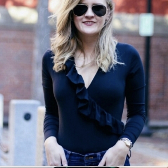 J crew black ruffled bodysuit - Picture 1 of 5